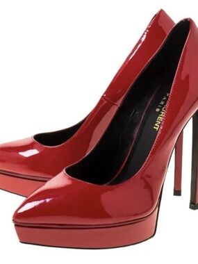 Saint Laurent Janis Platform Stiletto Heels Red Leather EU 38 / US 7 - 7.5